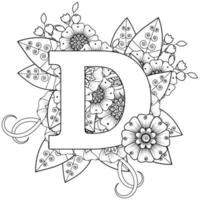 Buchstabe d mit Mehndi-Blume. dekoratives Ornament im ethnischen Orientalen vektor