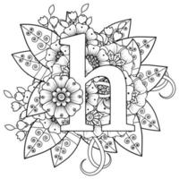 Buchstabe h mit Mehndi-Blume. dekoratives Ornament im ethnischen Orientalen vektor