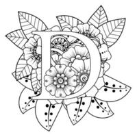 Buchstabe d mit Mehndi-Blume. dekoratives Ornament im ethnischen Orientalen vektor