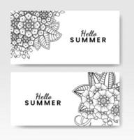 Hallo Sommer-Banner-Vorlage mit Mehndi-Blume vektor