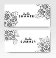 Hallo Sommer-Banner-Vorlage mit Mehndi-Blume vektor