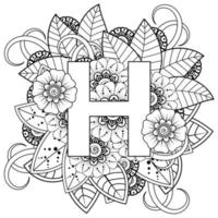 Buchstabe h mit Mehndi-Blume. dekoratives Ornament im ethnischen Orientalen vektor