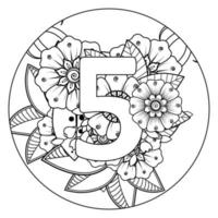 Nummer 5 mit Mehndi-Blume. dekoratives Ornament im ethnischen Orient. vektor