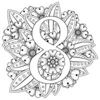 Nummer 8 mit Mehndi-Blume. dekoratives Ornament im ethnischen Orient. vektor