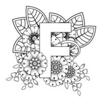 Buchstabe f mit Mehndi-Blume. dekoratives Ornament im ethnischen Orientalen vektor