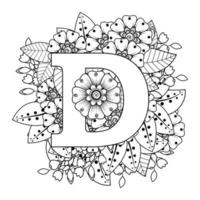 Buchstabe d mit Mehndi-Blume. dekoratives Ornament im ethnischen Orientalen vektor