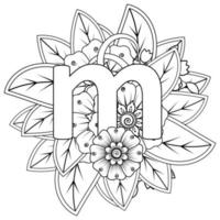 Buchstabe m mit Mehndi-Blume. dekoratives Ornament im ethnischen Orientalen vektor