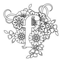 Buchstabe f mit Mehndi-Blume. dekoratives Ornament im ethnischen Orientalen vektor