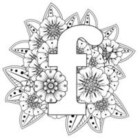 Buchstabe f mit Mehndi-Blume. dekoratives Ornament im ethnischen Orientalen vektor