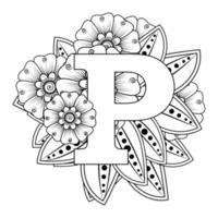 Buchstabe p mit Mehndi-Blume. dekoratives Ornament im ethnischen Orientalen vektor