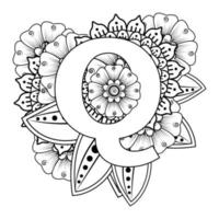 Buchstabe q mit Mehndi-Blume. dekoratives Ornament im ethnischen Orientalen vektor