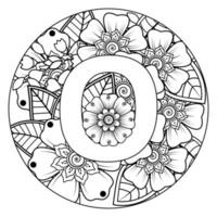 Buchstabe o mit Mehndi-Blume. dekoratives Ornament im ethnischen Orientalen vektor