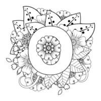 Buchstabe o mit Mehndi-Blume. dekoratives Ornament im ethnischen Orientalen vektor