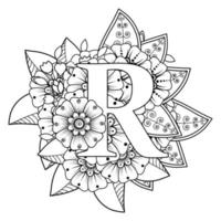 Buchstabe r mit Mehndi-Blume. dekoratives Ornament im ethnischen Orientalen vektor