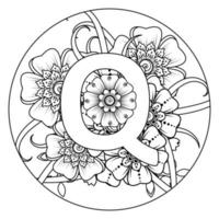 Buchstabe q mit Mehndi-Blume. dekoratives Ornament im ethnischen Orientalen vektor