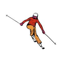 Vektor Illustration von Ski Fahrer isoliert auf Weiß Hintergrund. Winter Urlaub - - Skifahrer. schwarz Tinte Hand gezeichnet Linie skizzieren Stil.