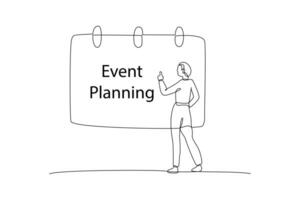 einer kontinuierlich Linie Zeichnung von Veranstaltungen, Terminplanung, Kreativität. Veranstaltung Verwaltung Konzept. vektor