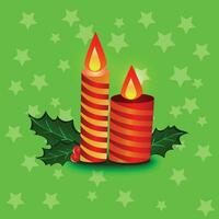 Weihnachten glänzend rot Kerzen, Stechpalme, Beeren und Band auf Schneeflocke Kerzen mit ziehen um Flamme, fröhlich Weihnachten ai generiert vektor