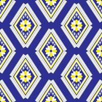 sömlös geometrisk vävd tyg mönster med blommor. blå bakgrund, designad för plagg, bricka, Kläder, textil, matta, trasa väska. vektor