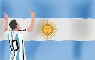 fotbollsspelare med argentine flagga firar förbi höjning hans händer till de himmel vektor