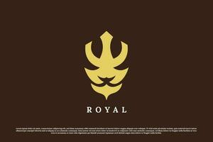 Löwe Krone Logo Design Illustration. Silhouette von ein Löwe Reißzähne Tier Kopf majestätisch Luxus nobel königlich würdevoll Ehre Krone König von das Dschungel. modern minimalistisch Kamm einfach Maskottchen Konzept Symbol. vektor