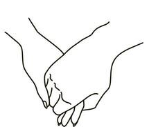Liebhaber halt Hände. Beziehung liebend Hände zusammen. Frau und Mann romantisch Handshakes Linie tätowieren skizzieren Kunstwerke, Paar Liebe Beziehungen halten Hände vektor