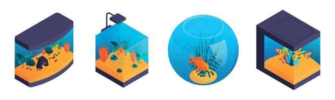 isometrisk fisk akvarium uppsättning vektor
