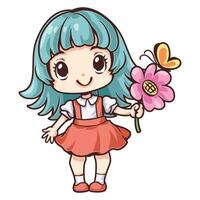 tecknad serie karaktär flicka innehav blomma vektor