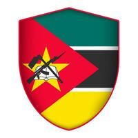 Mozambique Flagge im Schild Form. Vektor Illustration.