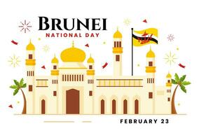 glücklich brunei Darussalam National Tag Vektor Illustration auf 23 Februar mit winken Flagge im patriotisch Urlaub eben Karikatur Hintergrund Design