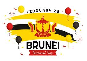 Lycklig brunei darussalam nationell dag vektor illustration på 23 februari med vinka flagga i patriotisk Semester platt tecknad serie bakgrund design