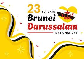 Lycklig brunei darussalam nationell dag vektor illustration på 23 februari med vinka flagga i patriotisk Semester platt tecknad serie bakgrund design