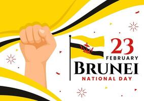 Lycklig brunei darussalam nationell dag vektor illustration på 23 februari med vinka flagga i patriotisk Semester platt tecknad serie bakgrund design