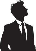 ein Geschäft Mann sieht aus oben auf das Himmel, Vektor Silhouette, schwarz Farbe, Weiß Hintergrund 16