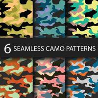 Satz von 6er Pack Camouflage nahtlose Muster Hintergrund mit Schwarz vektor