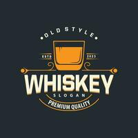 whisky logotyp, dryck märka design med gammal retro årgång prydnad illustration premie mall vektor