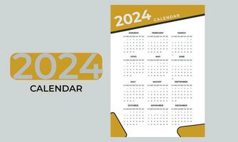 einer Seite Neu Jahr 2024 Mauer Kalender Vorlage kostenlos Vektor