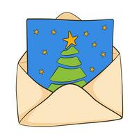 Briefumschlag mit ein Weihnachten Karte. Karikatur vektor