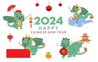 söt 2024 drake karaktär för kinesisk ny år.vektor illustration för grafisk design vektor