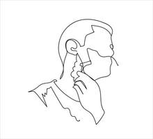 ein Linie Zeichnung von ein Mann Rasieren Bart vektor