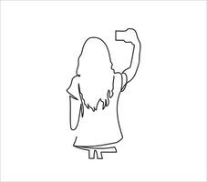 teckning Lycklig kvinna göra en vlog innehåll med smartphone social media begrepp kontinuerlig linje teckning vektor