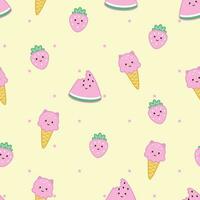 nahtlos Muster von süß kawaii Stil Eis Creme, Wassermelone und Erdbeere. vektor