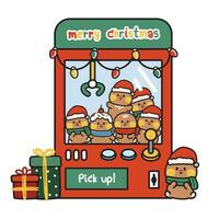 süß Spielzeug Fänger Maschine mit Geschenk Box im Weihnachten Konzept.Lebkuchen Puppe Hand gezeichnet.Cartoon Charakter design.winter.neu Jahr.Spaß Zeit.Kind spielen.kawaii.vektorillustration. vektor