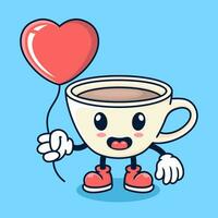 Karikatur süß Schokolade Tasse halten Liebe Ballon vektor