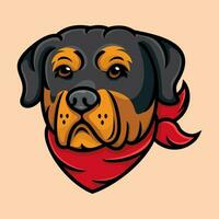 illustration av en rottweiler hund bär en röd bandana. vektor