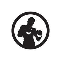 Logo von Mann Symbol Vektor Silhouette isoliert Design im Kreis Bodybuilder, Fitnessstudio Konzept schwarz Silhouette