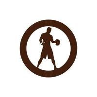 Logo von Mann Symbol Vektor Silhouette isoliert Design im Kreis Bodybuilder und Fitnessstudio Konzept