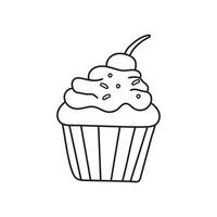 hand dragen barn teckning tecknad serie vektor illustration körsbär choklad muffin ikon isolerat på vit bakgrund