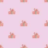 einfach nahtlos Muster mit Weihnachten Geschenke. festlich modisch dekorativ Rosa Geschenk Boxen. Hand gezeichnet modern Vektor Textur