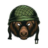 Bär Kopf tragen Militär- Helm Vektor Zeichnung